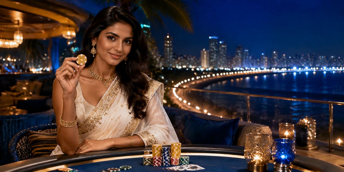 Mumbai marine drive setting for playing poker - casino scene in saree