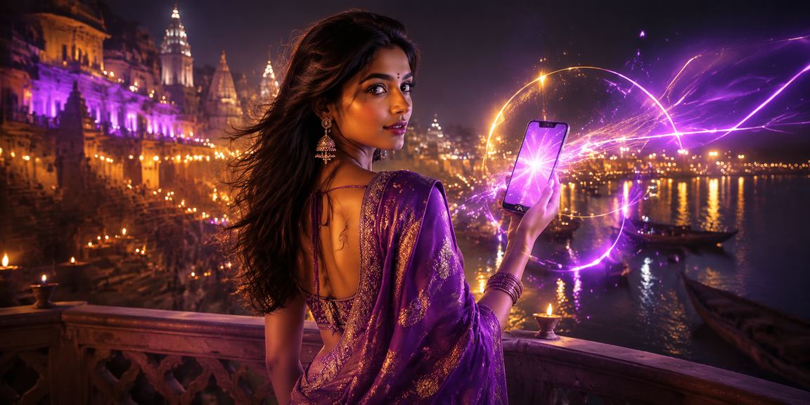 Night view of Varanasi Ghat with neon lights symbolizing exclusive deposits for VIP users